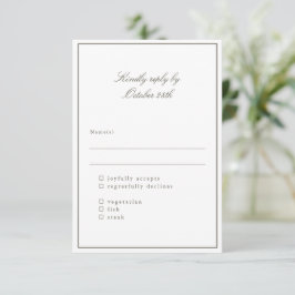 Classic Border Olive Elegant Wedding Meal Choice RSVP Kaartje