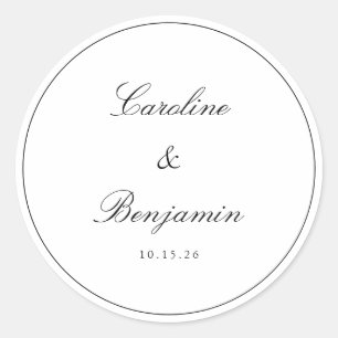 Classic Border Script Elegant Weddenschap Custom Ronde Sticker