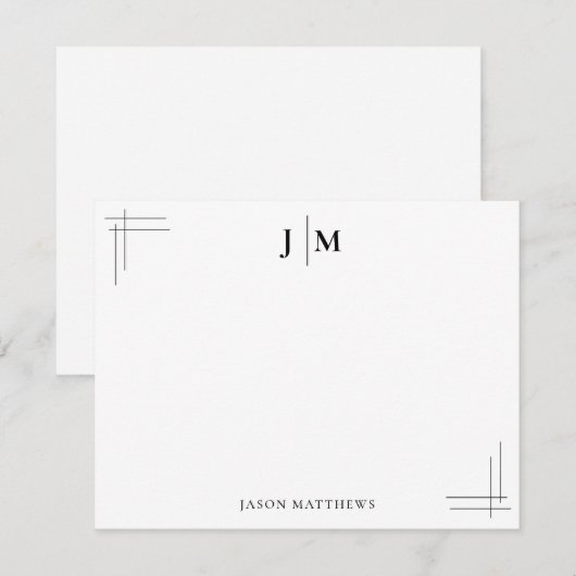 Classic Border Twee Initiaal Monogram Notitiekaartje (Voorkant / Achterkant)