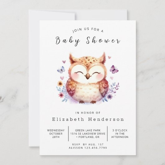 Classic Bossen Owl Baby shower Kaart (Voorkant)