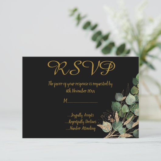 CLASSIC BOTANICAL BLACK All Occassion RSVP Kaart (Staand voorkant)