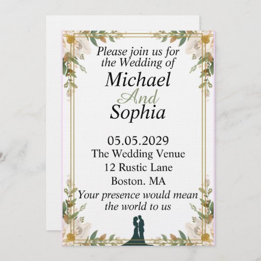 Classic Botanical Border Wedding Invitation Kaart (Voorkant / Achterkant)
