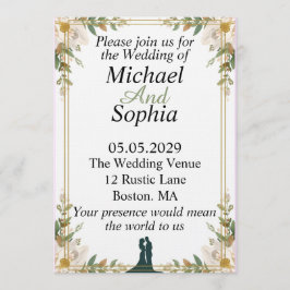 Classic Botanical Border Wedding Invitation Kaart