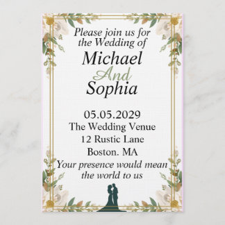 Classic Botanical Border Wedding Invitation Kaart