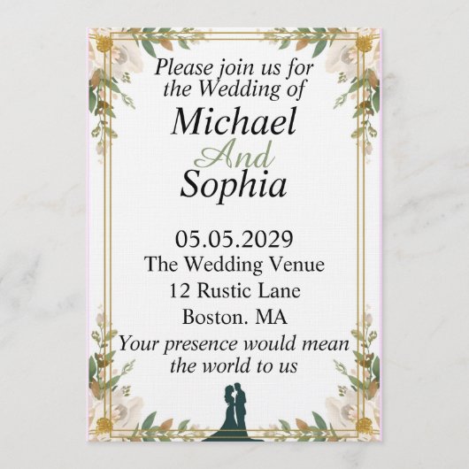 Classic Botanical Border Wedding Invitation Kaart (Voorkant)