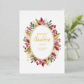 Classic Botanical Oval Frame Traditional Christmas Folie Feestdagenkaart (Staand Voorkant)