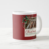 Classic Botanical Red Custom Photo Christmas Grote Koffiekop (Voorkant rechts)