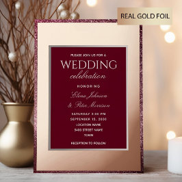 Classic Bourgogne Roos Gold Wedding Folie Uitnodiging