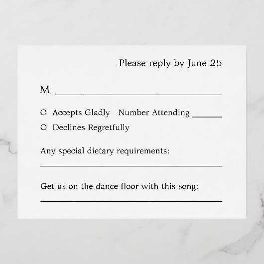 Classic Bourgogne Song Choice Folie RSVP-kaart Folie Uitnodiging Briefkaart (Achterkant)