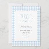 Classic Boy Blue Gingham Baby shower Uitnodiging (Voorkant)