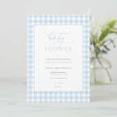 Classic Boy Blue Gingham Baby shower Uitnodiging (Staand voorkant)