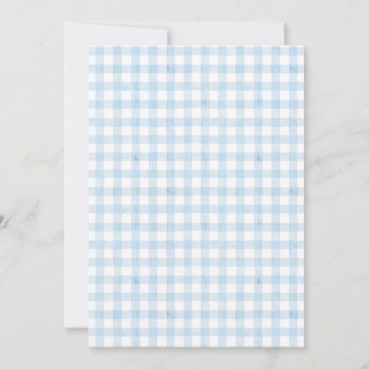 Classic Boy Blue Gingham Baby shower Uitnodiging (Achterkant)