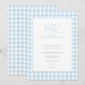 Classic Boy Blue Gingham Baby shower Uitnodiging (Voorkant / Achterkant)