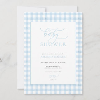 Classic Boy Blue Gingham Baby shower Uitnodiging