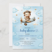 Classic Boy Shower Teddy Bear Pilot Blue Brown Kaart (Voorkant)