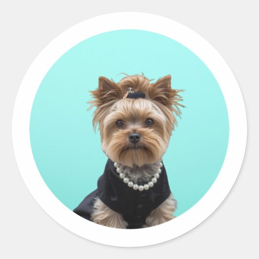 Classic Breakfast Poster Yorkshire Terrier Yorkie Ronde Sticker (Voorkant)