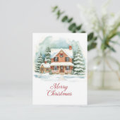 Classic Brick Home in Snowy Christmas Setting Feestdagenkaart (Staand voorkant)