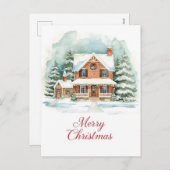 Classic Brick Home in Snowy Christmas Setting Feestdagenkaart (Voorkant / Achterkant)