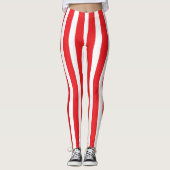 Classic Bright Red and White Striped Stylish Leggings (Voorkant)