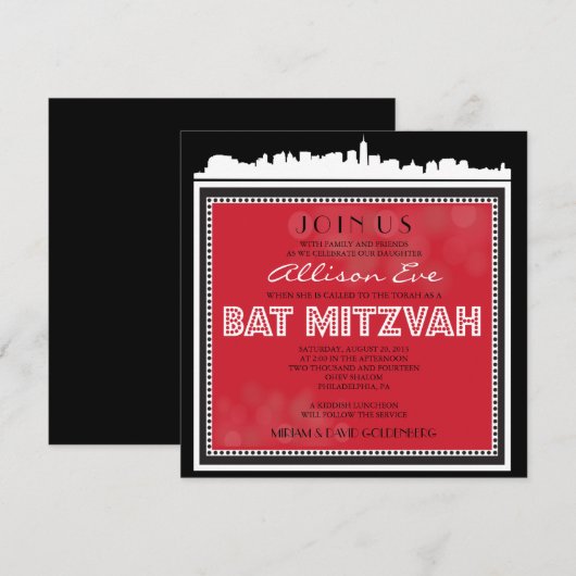 CLASSIC BROADWAY Bar Bat Mitzvah Uitnodiging (Voorkant / Achterkant)