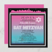 CLASSIC BROADWAY Bat Mitswa Uitnodiging-met-ster Kaart (Voorkant / Achterkant)