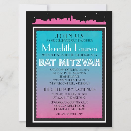 CLASSIC BROADWAY Bat Mitzvah Invitation-6 x 8 Kaart (Voorkant)