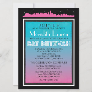CLASSIC BROADWAY Bat Mitzvah Invitation-6 x 8 Kaart