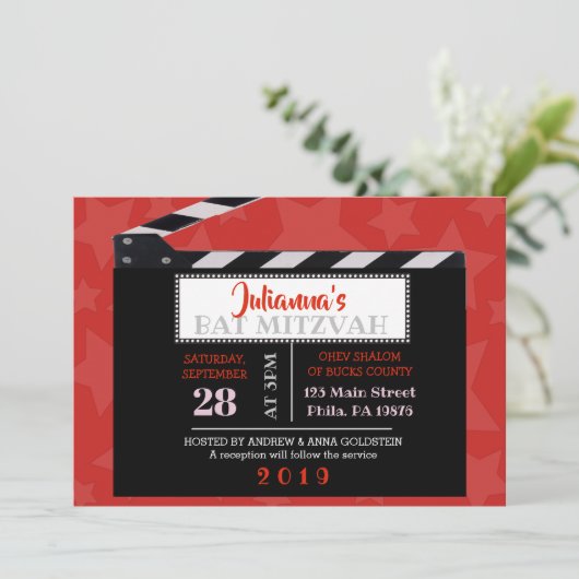 CLASSIC BROADWAY Bat Mitzvah Uitnodiging (Staand voorkant)