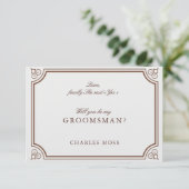 Classic Brown & Ecru Groomsman voorstel Kaart (Staand voorkant)
