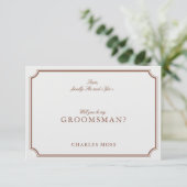 Classic Brown & Ecru Groomsman voorstel Kaart (Staand voorkant)