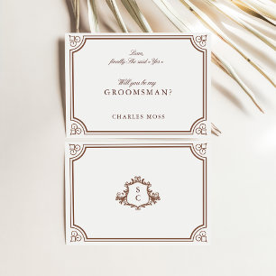Classic Brown & Ecru Groomsman voorstel Kaart