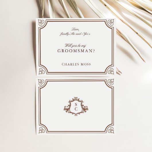 Classic Brown & Ecru Groomsman voorstel Kaart