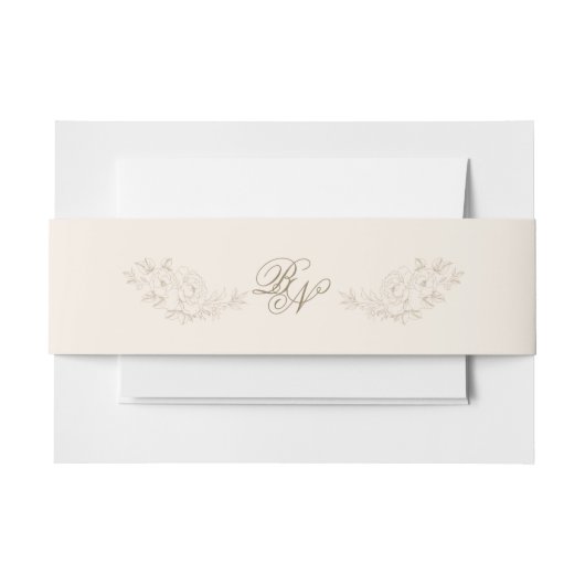 Classic Brown Floral Invitation Belly Band Uitnodigingen Wikkel (Voorkant Voorbeeld)