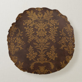 Classic Brown Gold Ornament, Vintage Rond Kussen