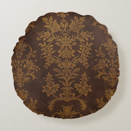 Classic Brown Gold Ornament, Vintage Rond Kussen (Voorkant)