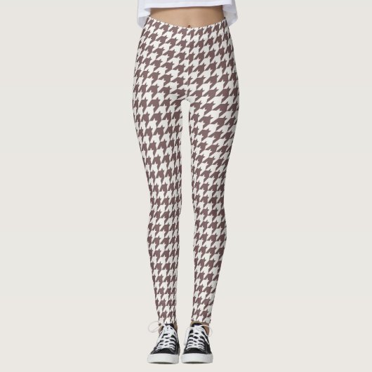 Classic Brown Houndstooth Patroon Leggings (Voorkant)