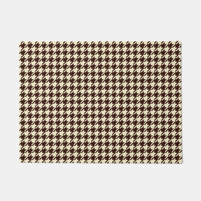 Classic Brown Ivory Pepita Houndstooth Patroon Deurmat (Voorkant)
