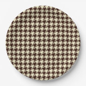 Classic Brown Ivory Pepita Houndstooth Patroon Papieren Bordje (Voorkant)