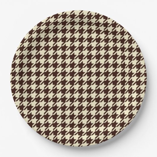 Classic Brown Ivory Pepita Houndstooth Patroon Papieren Bordje (Voorkant)