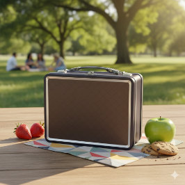 Classic Brown Leather Look Metal Lunch Container