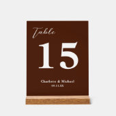 Classic Brown Minimalist Wedding Table Number Acryl Bord (Voorkant)