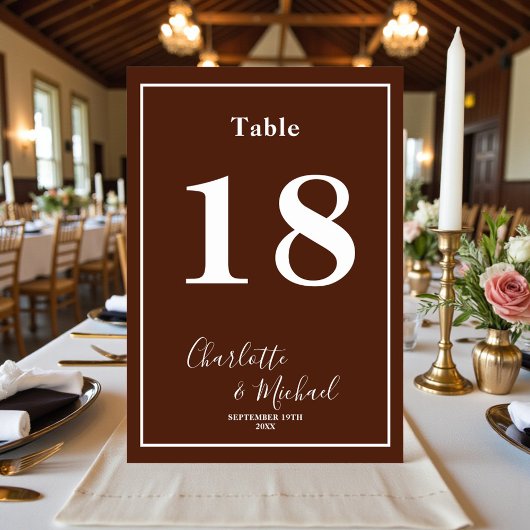 Classic Brown Script Minimalist Wedding Kaart