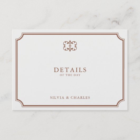 Classic bruin & ecru trouwgegevens informatiekaartje (Voorkant)