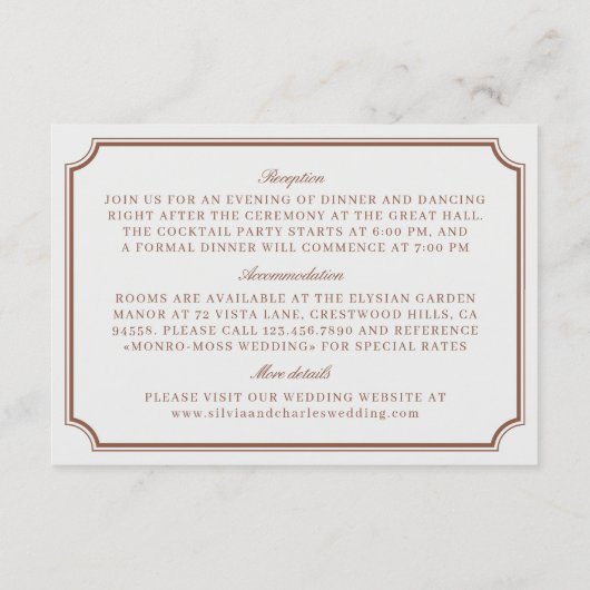 Classic  bruin & ecru trouwgegevens informatiekaartje (Achterkant)