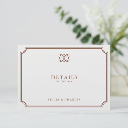 Classic  bruin & ecru trouwgegevens informatiekaartje (Staand voorkant)