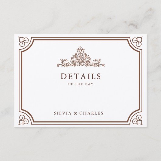Classic bruin & ecru trouwgegevens informatiekaartje (Achterkant)