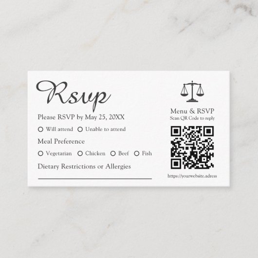 Classic Budget QR Code Menu Opties Law Event RSVP (Voorkant)