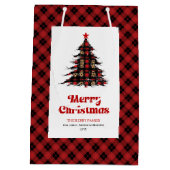 Classic buffalo plaid Christmas bag editable name Medium Cadeauzakje (Achterkant)