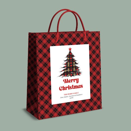 Classic buffalo plaid Christmas bag editable name Medium Cadeauzakje