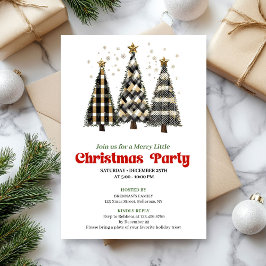 Classic buffalo plaid Christmas tree party invite Kaart